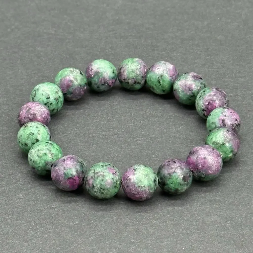 NWT Genuine Ruby Zoisite 12mm Large Round Beaded Stretch Bracelet Size 7.25